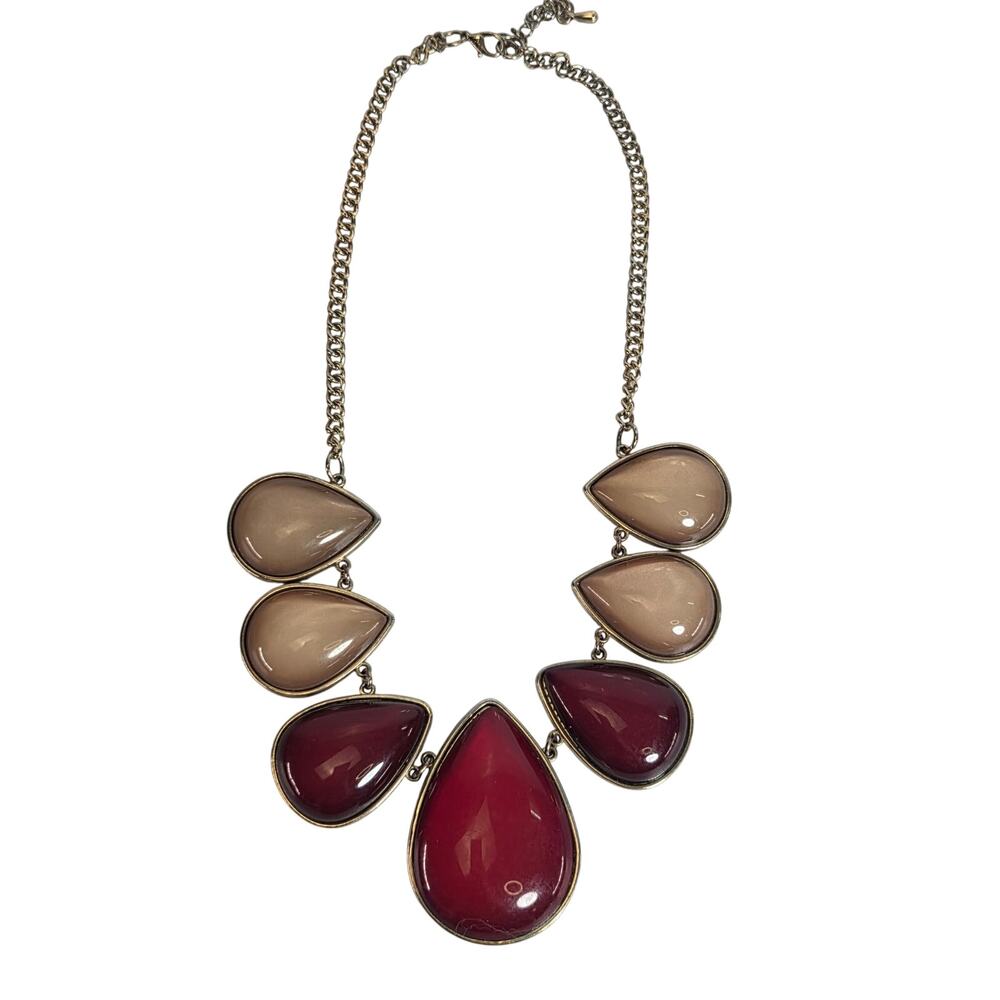 Gold-Tone Ombre Teardrop Statement Necklace - Red Burgundy Champagne Resin